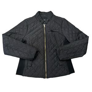 ME Jane Black Quilted Fitted Bomber Jacket Size L